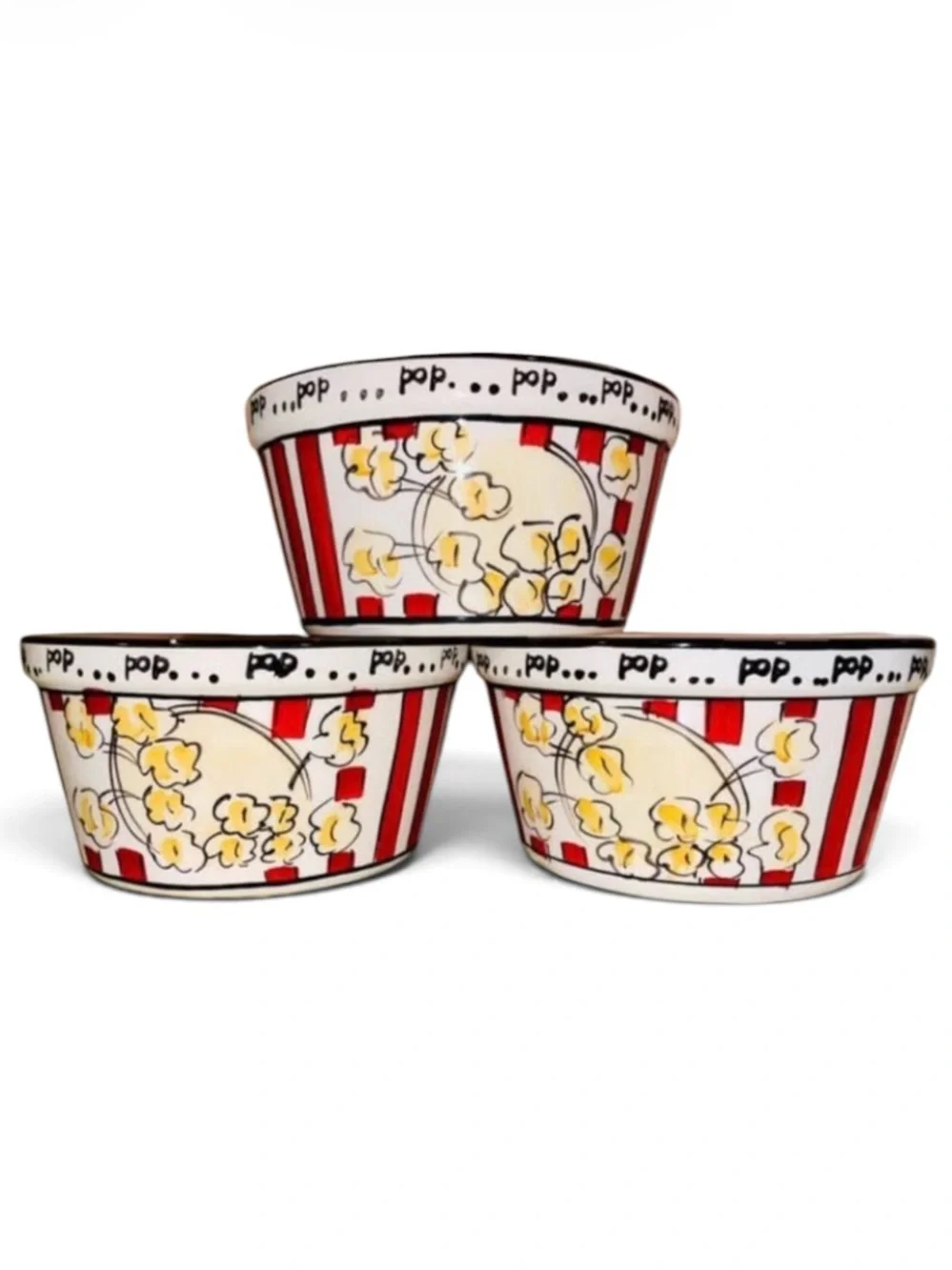 🎥 Tabletops Unlimited Ceramic Popcorn Bowls - Set of 3